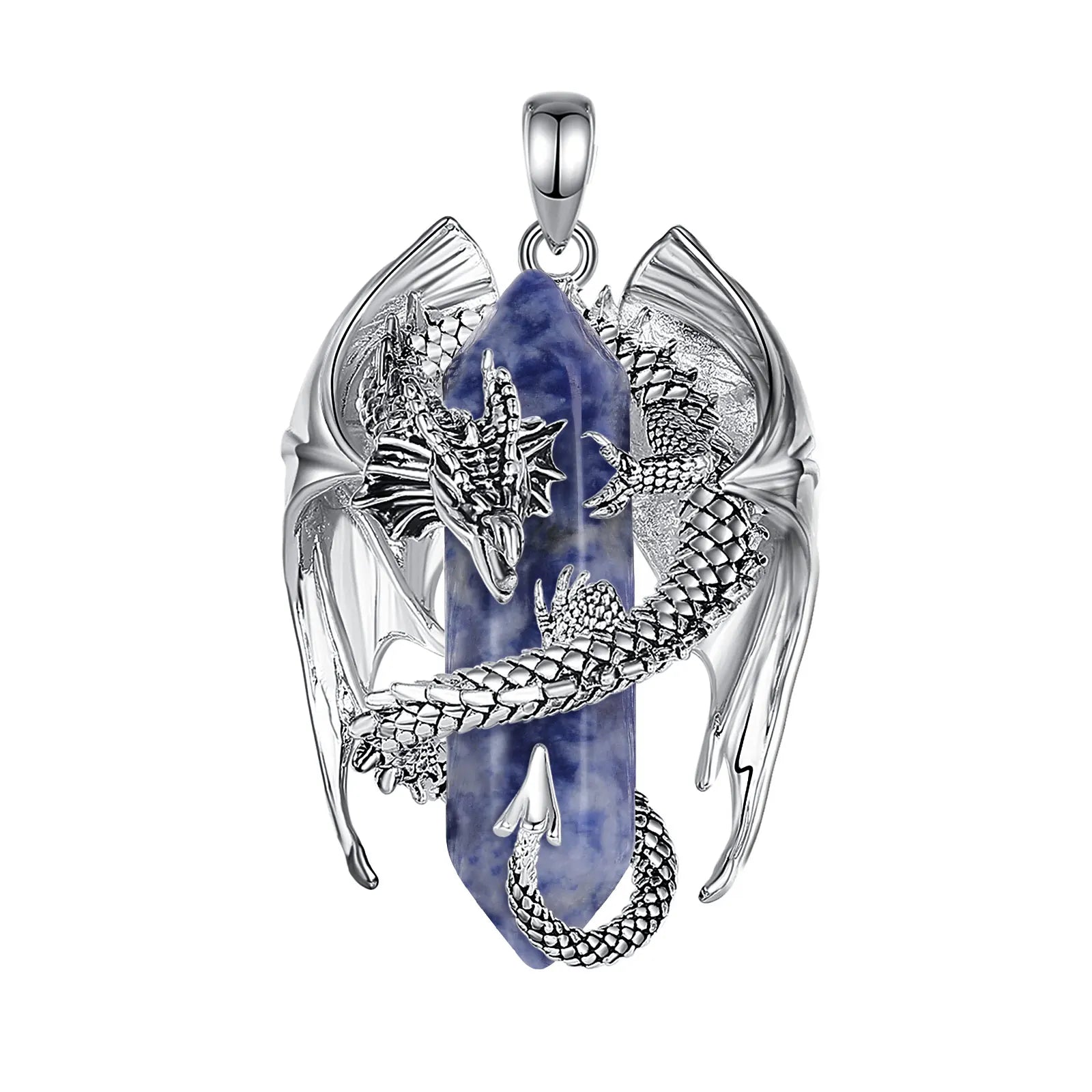 Natural Dumortierite Dragon Pendant Necklace, Hexagonal Blue Healing Crystal Amulet