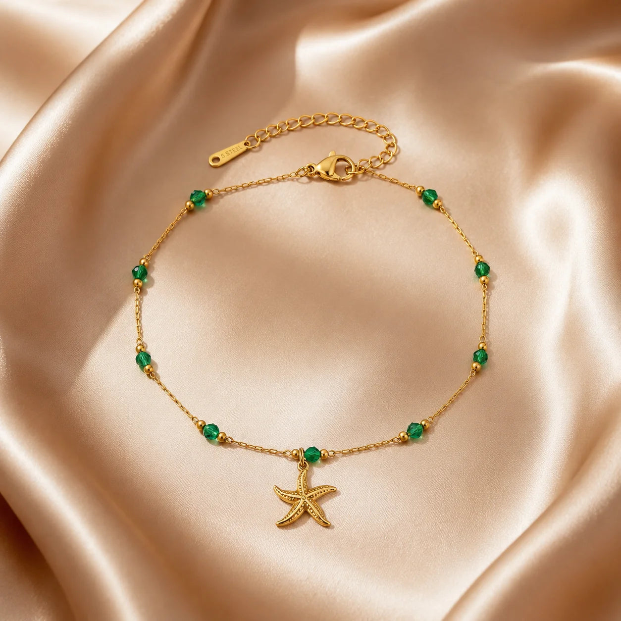 Waterproof Stainless Steel Shell and Conch Beaded Anklet