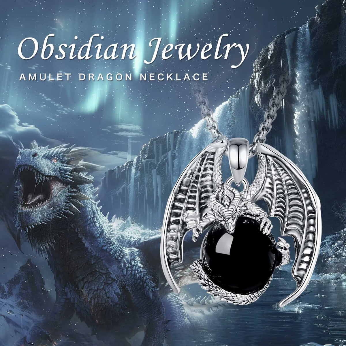 Natural Obsidian Dragon Ball Pendant Necklace, Black Healing Crystal Protection Amulet