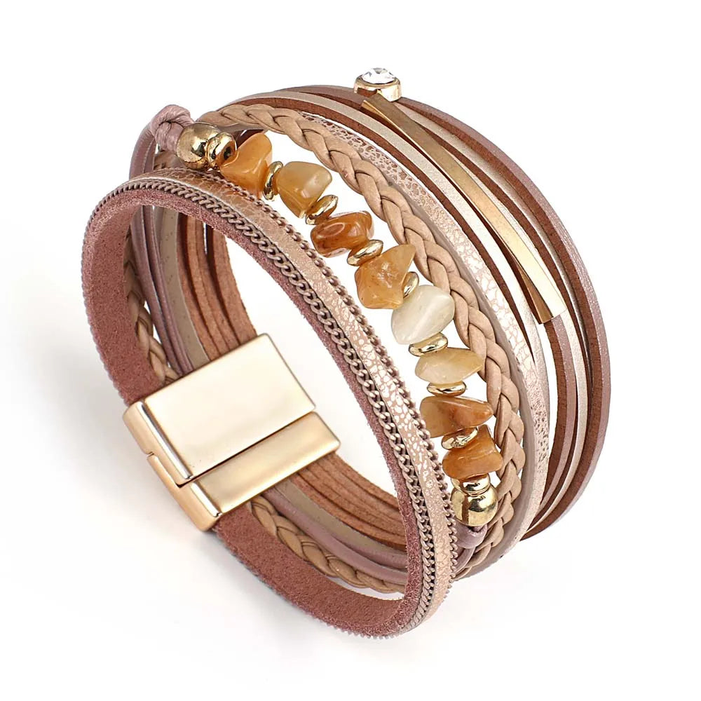 Natural Stone Boho Leather Bracelet