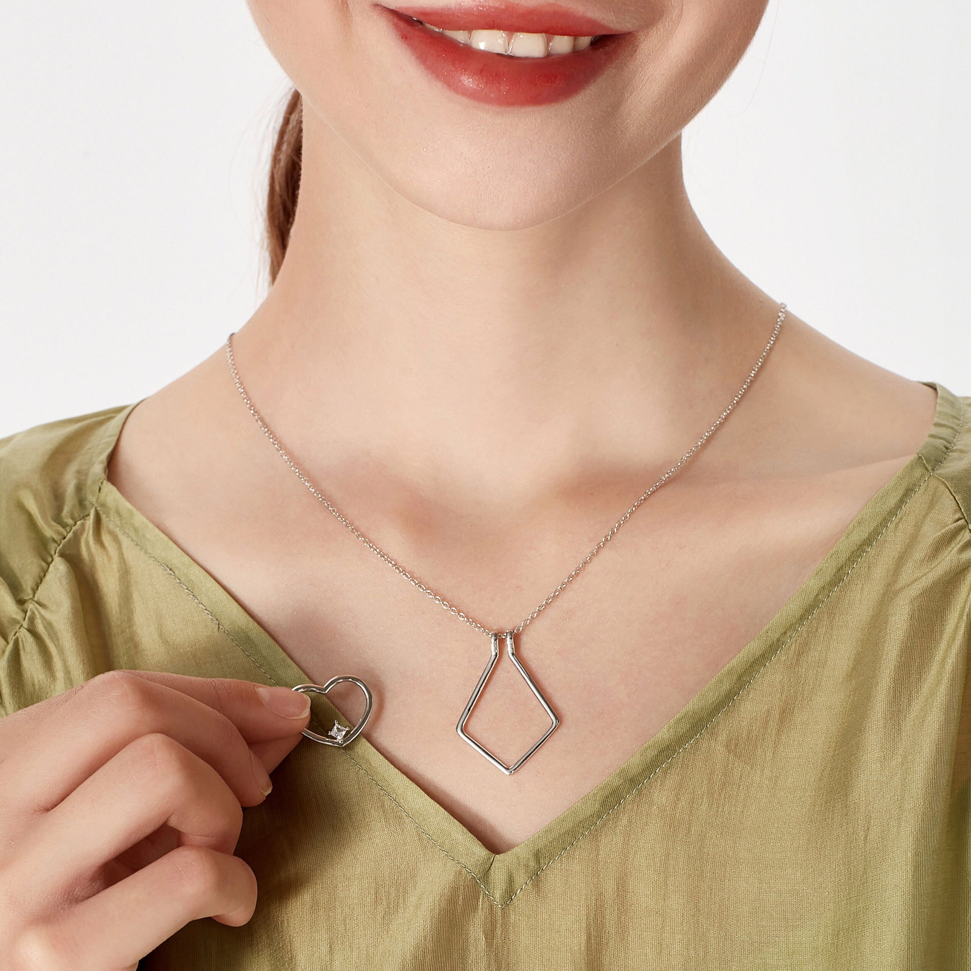 SHADOWHUNTERS Women's 925 Sterling Silver Heart Ring Holder Necklace Clear Cz Adjustable Pendant Necklace Dainty Engagement Gift - Charlie Dolly