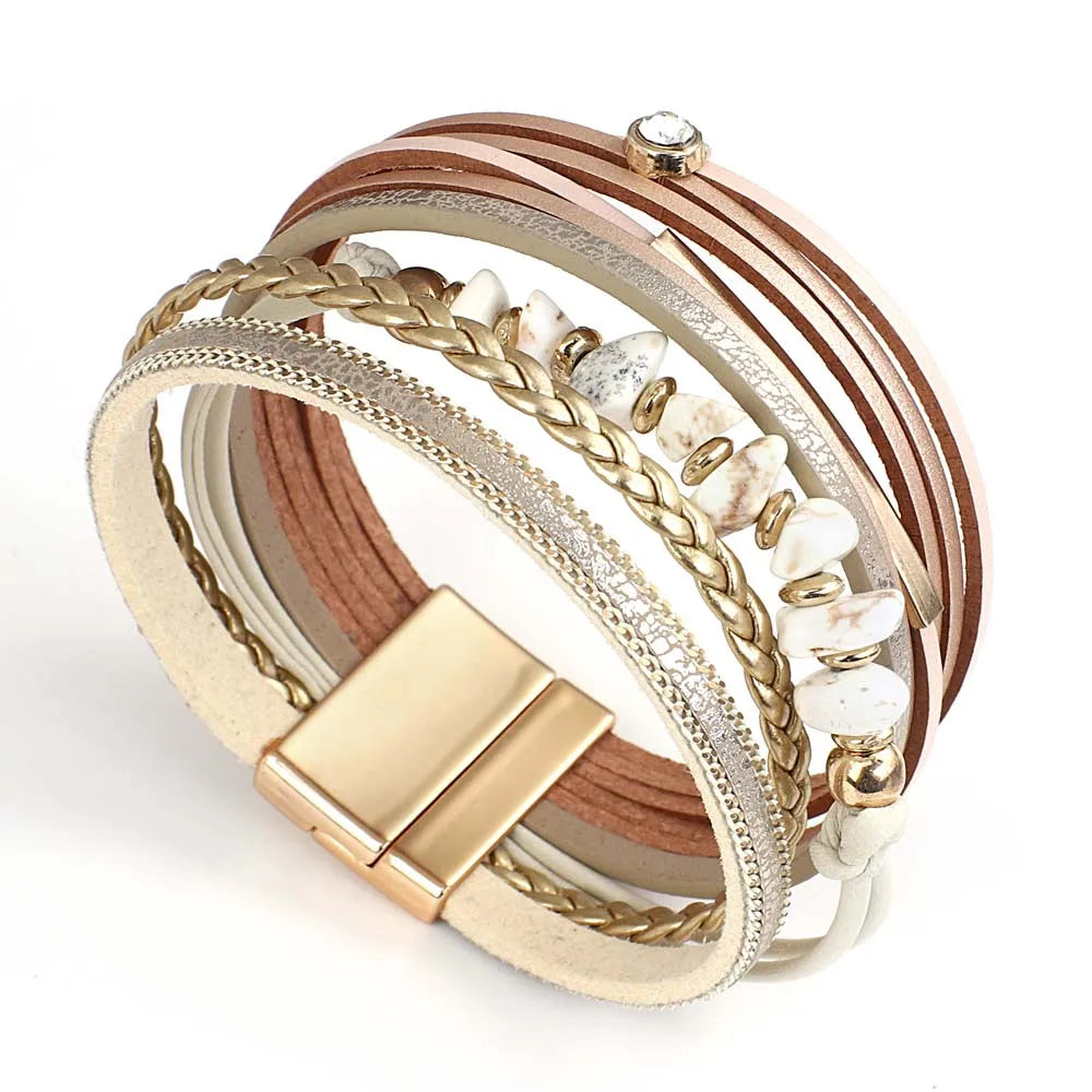Natural Stone Boho Leather Bracelet