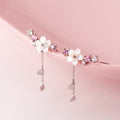 Korean Style Flower Asymmetrical Dangle Earrings for Women Shiny Rhinestone Long Tassel Cute Cat Earring Sweet Jewelry - Charlie Dolly