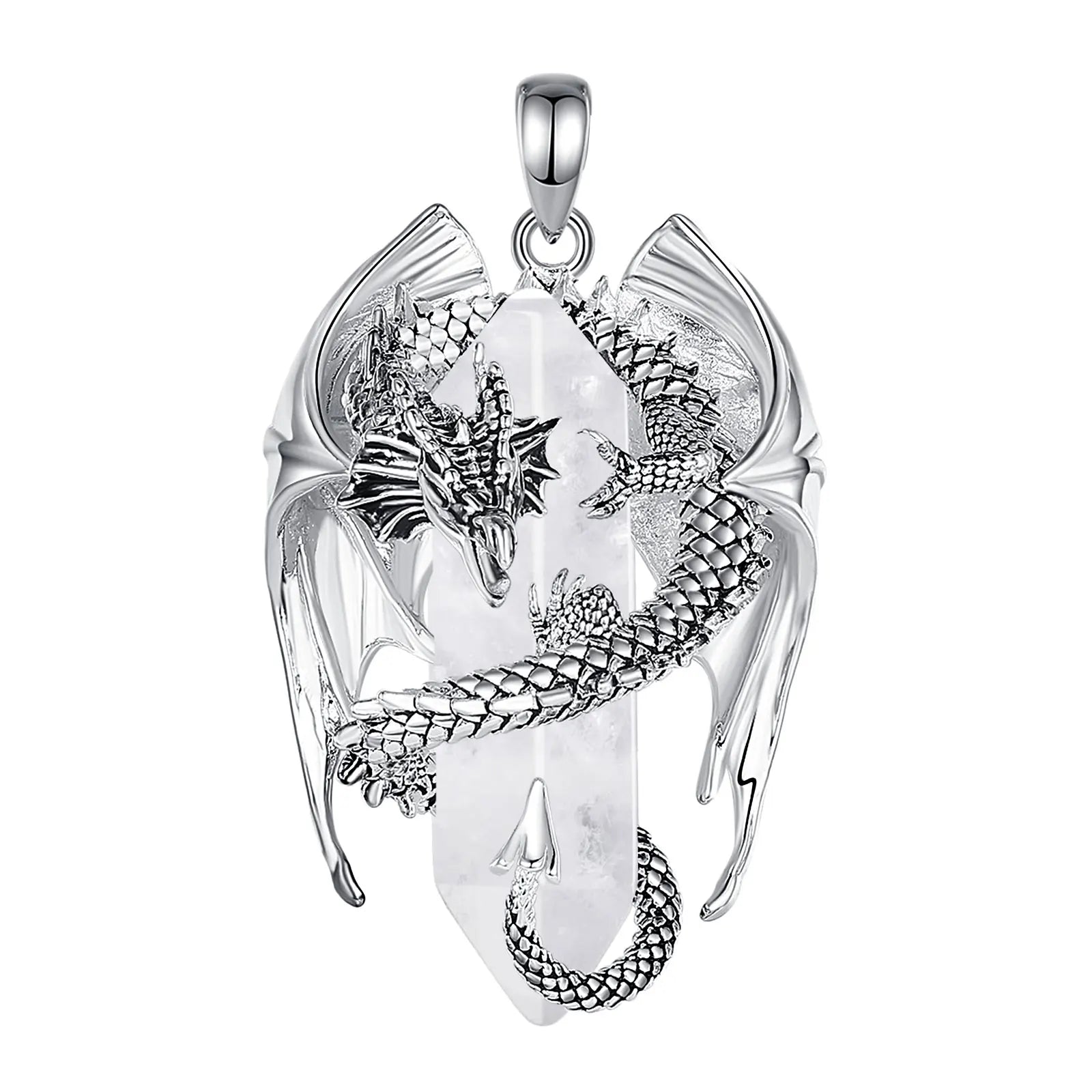 Natural Clear Quartz Dragon Pendant Necklace, Hexagonal Healing Crystal Amulet