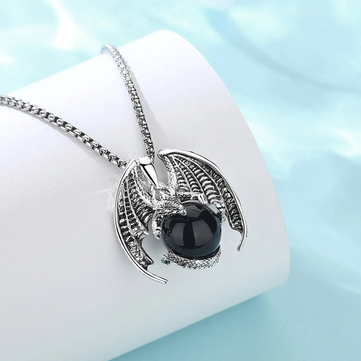 Natural Obsidian Dragon Ball Pendant Necklace, Black Healing Crystal Protection Amulet