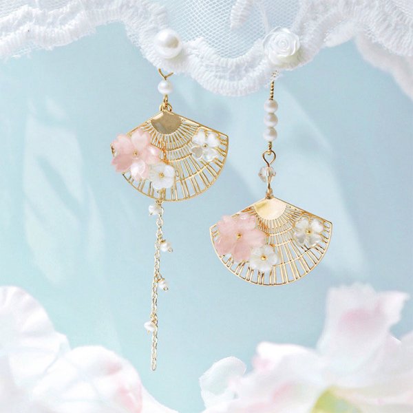 Korean Style Flower Asymmetrical Dangle Earrings for Women Shiny Rhinestone Long Tassel Cute Cat Earring Sweet Jewelry - Charlie Dolly