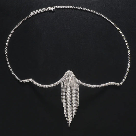 Sexy Crystal Tassel Chest Brace Chain Body Jewelry Fashion Women Bikini Top Lingerie Bra Chain Free Shipping - Charlie Dolly