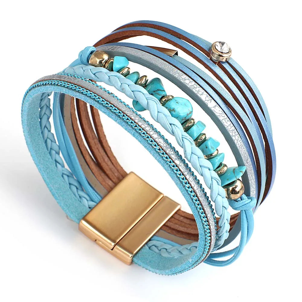Natural Stone Boho Leather Bracelet