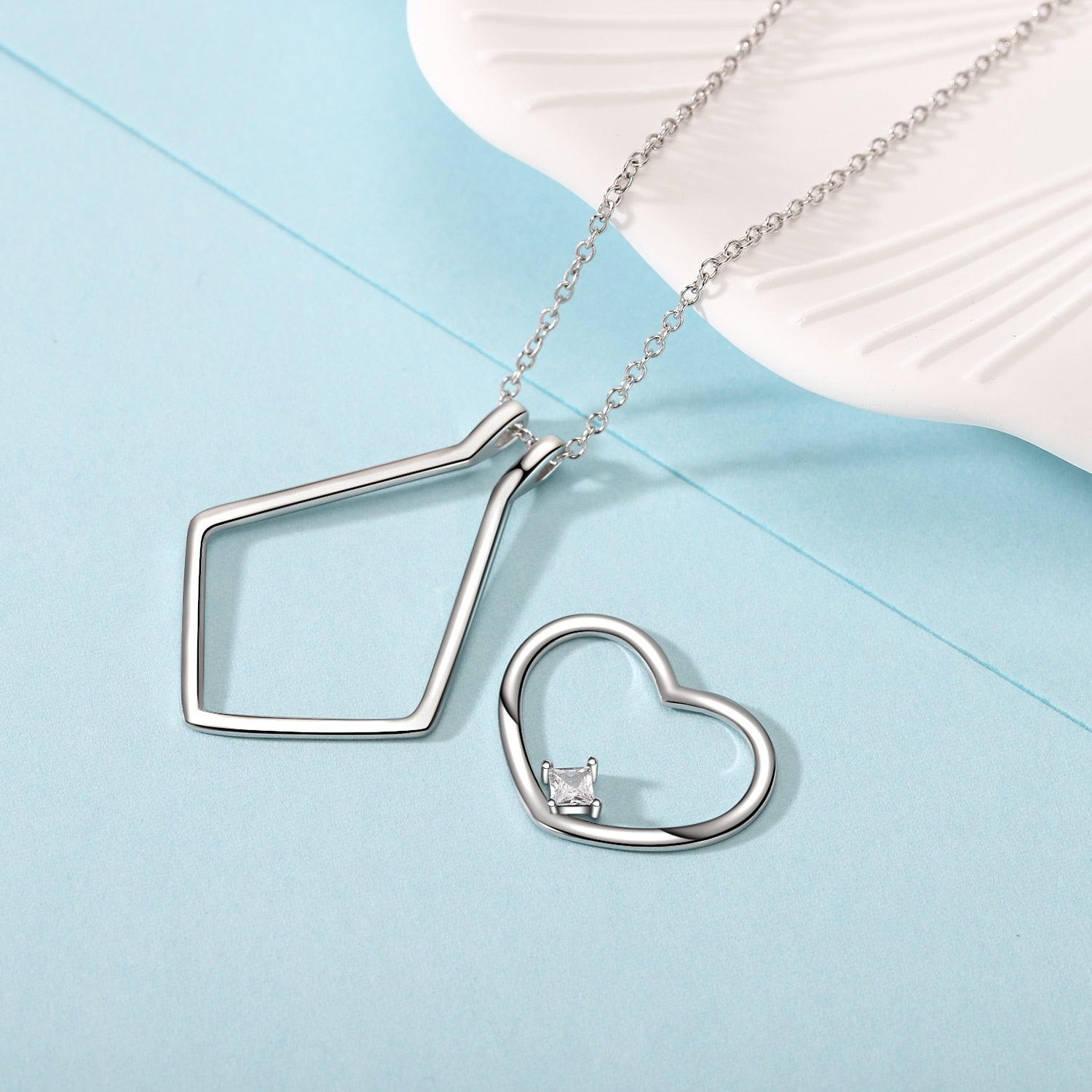 SHADOWHUNTERS Women's 925 Sterling Silver Heart Ring Holder Necklace Clear Cz Adjustable Pendant Necklace Dainty Engagement Gift - Charlie Dolly