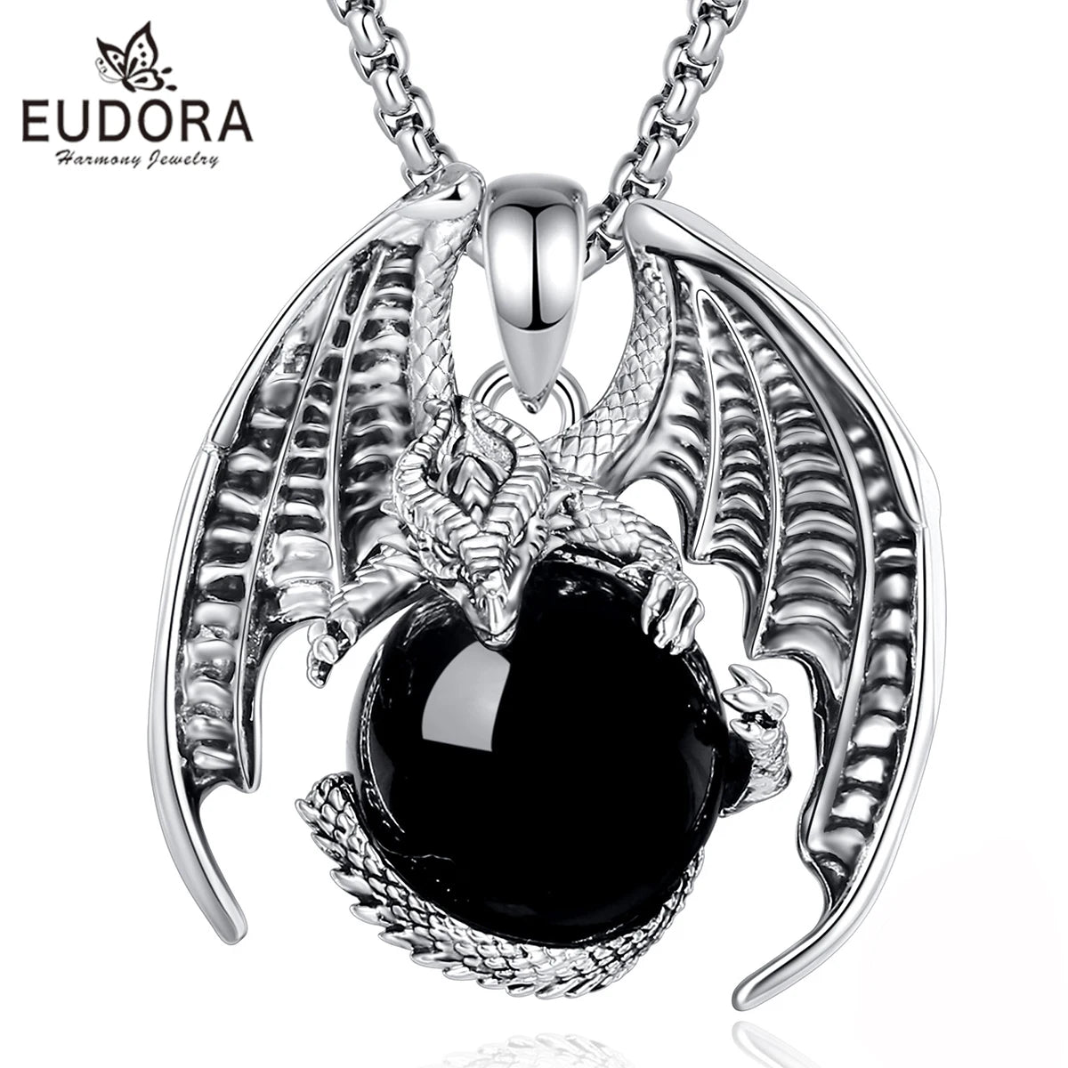 Natural Obsidian Dragon Ball Pendant Necklace, Black Healing Crystal Protection Amulet