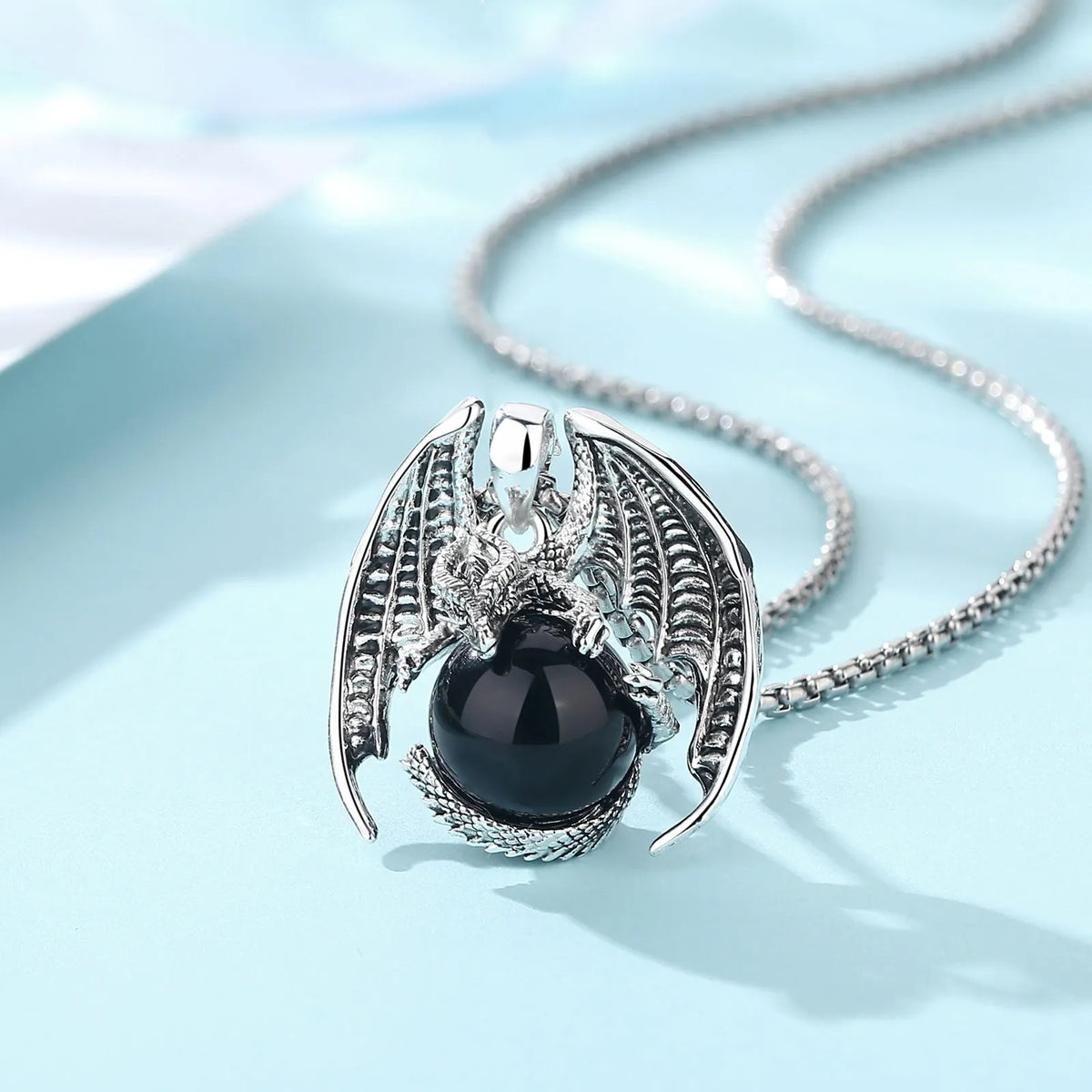 Natural Obsidian Dragon Ball Pendant Necklace, Black Healing Crystal Protection Amulet