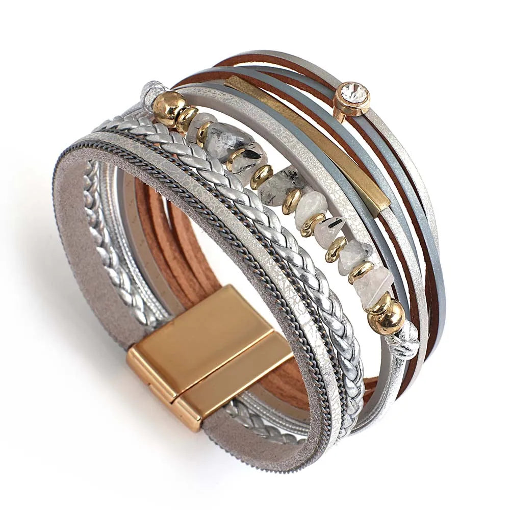 Natural Stone Boho Leather Bracelet