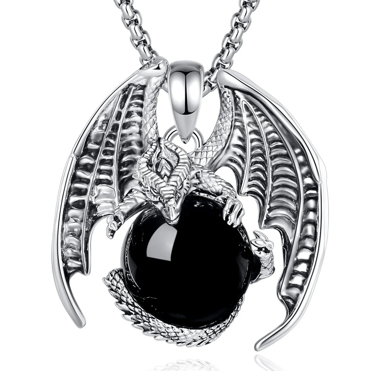 Natural Obsidian Dragon Ball Pendant Necklace, Black Healing Crystal Protection Amulet