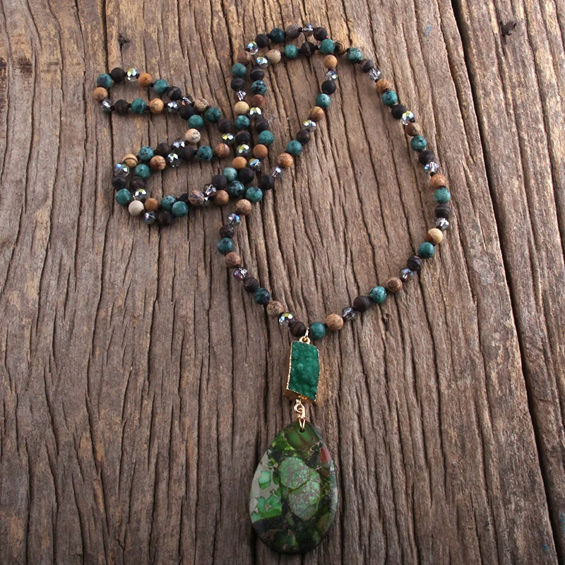 RH Fashion Bohemian Jewelry Natural Random Shape Stones With Druzy Links Semi Precious Pendant Necklaces For Women Boho Gift - Charlie Dolly