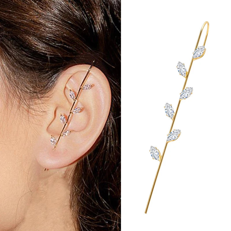 Gold Zirconia Ear Crawler Climber Earrings Jewelry