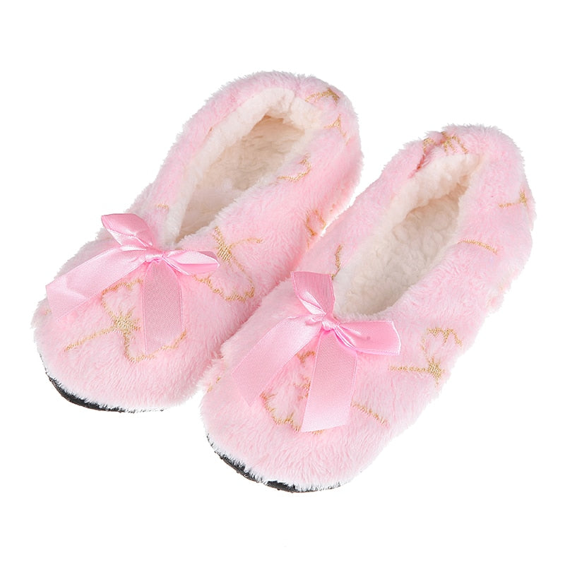 Glglgege Winter Slippers Women Shallow Home Embroidered Warm Plush House Shoes Print Knitted Fluffy Slippers Claquette Fourrure