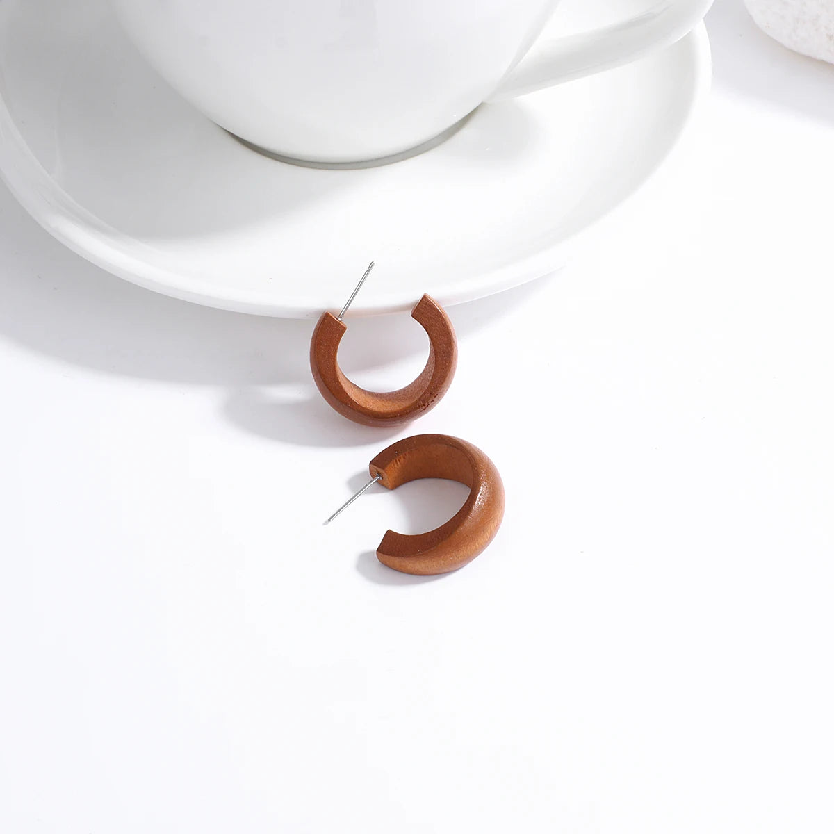 Wooden Rattan Braid Geometric Drop Earrings Jewelry