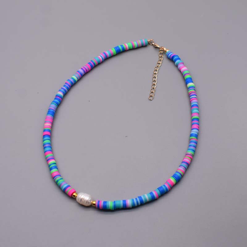 New Colour Boho Natural Fresh Water Pearl Necklace Color Soft Polymer Clay Beads Choker Necklace Beach Femme Jewelry Gift
