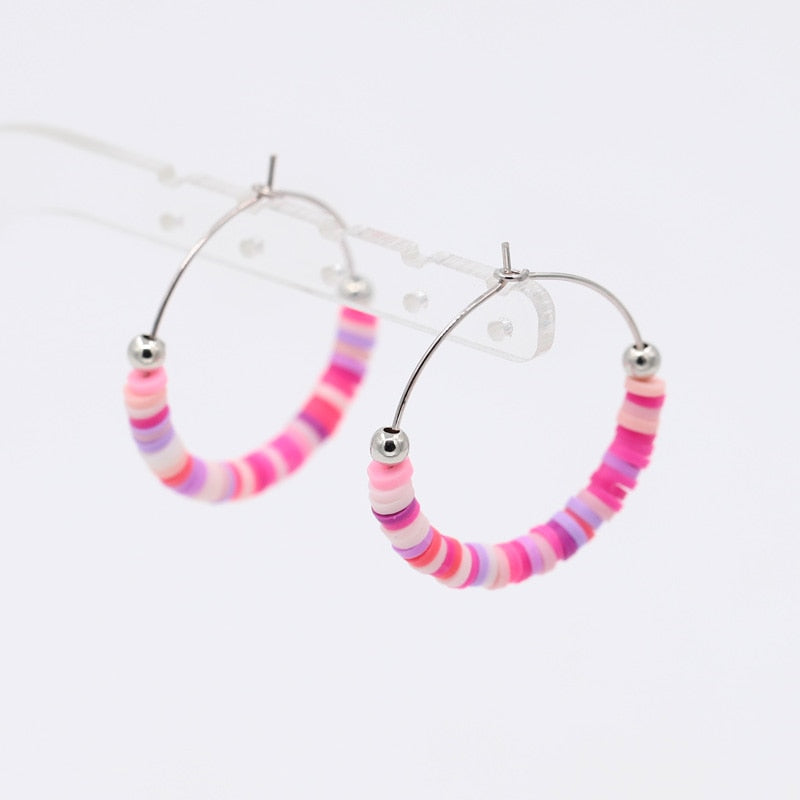 Multicolor Boho Hoop Earrings 2023 New Fashion Colorful Clay korean Jewelry Earrings Accesories for Women Girls