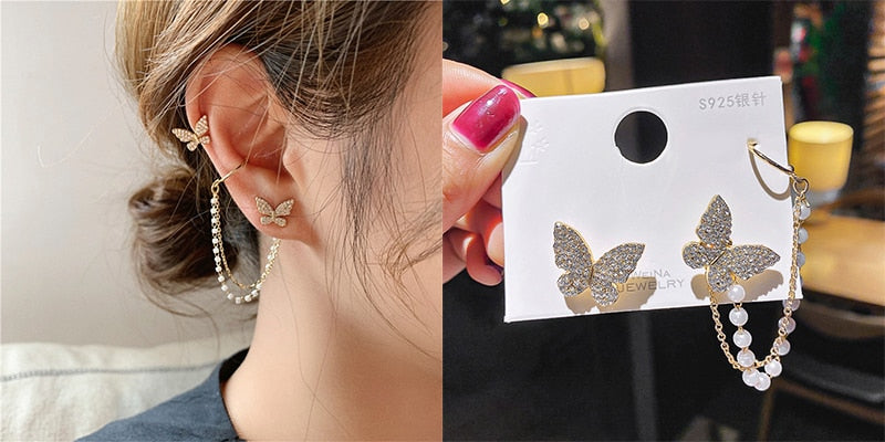 Korean Minimalist Pearl Ear Cuff Pearls Cross Clip Earrings Fake Piercing Ear cuff Women Clips Jewelry No Hole Ear Accessories