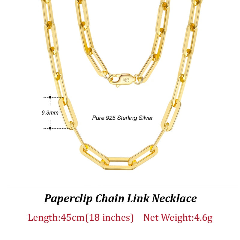 ORSA JEWELS 14K Gold Plated Genuine 925 Sterling Silver Paperclip Neck Chain 6/9.3/12mm Link Necklace for Women Men Jewelry SC39 - Charlie Dolly