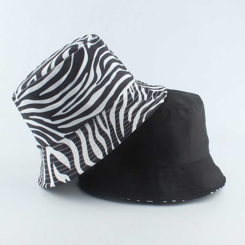 2021 New Fashion Korean Pink Cow Print Bucket Hat Women Reversible Fishing Cap Bob Chapeau Autumn Summer