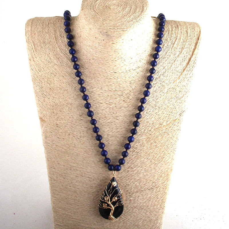 RH Fashion Bohemian Jewelry Stripe Natural Onyx Stones Knotted With Semi Precious Pendant Women Boho Necklace Gift Wholesale - Charlie Dolly