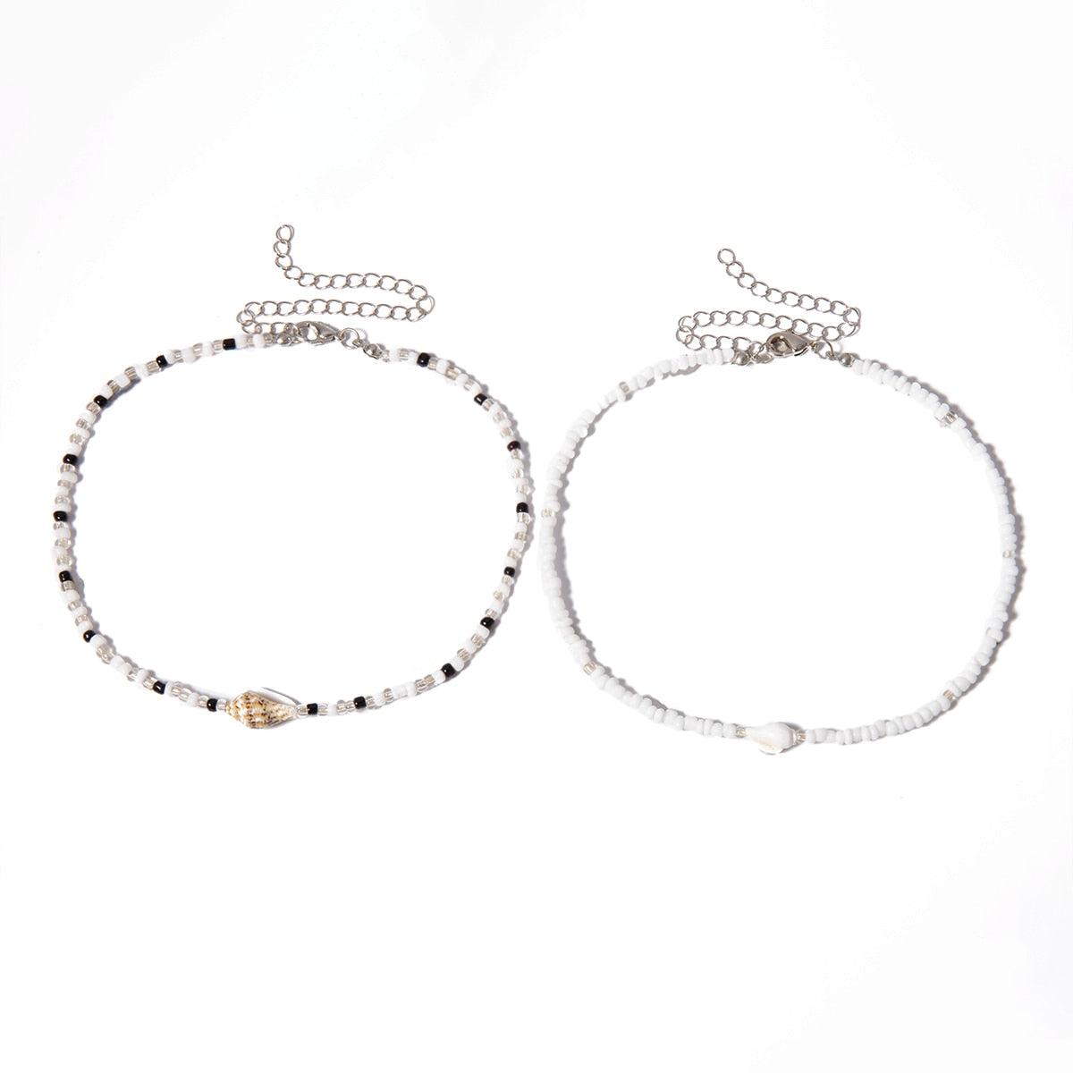 SHIXIN Separable 2 Layered White/Black Beads Necklaces Korean Small Beaded Conch Shell Choker Necklace for Women Fashion Collar