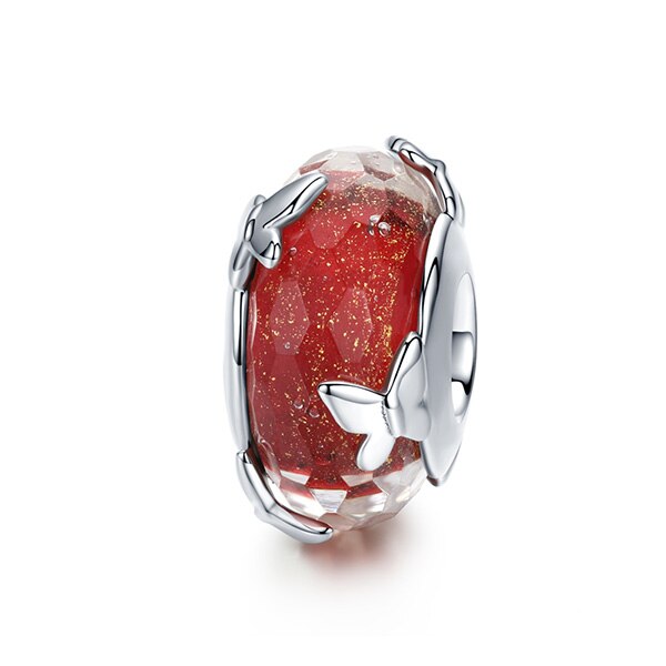 WOSTU Real 925 Sterling Silver Murano Glass Pink Beads Crystal Round Charms Fit Original Bracelet Pendant Luxury Jewelry Making - Charlie Dolly