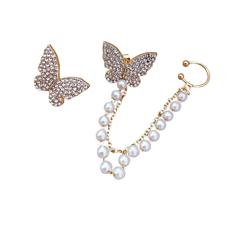 Korean Minimalist Pearl Ear Cuff Pearls Cross Clip Earrings Fake Piercing Ear cuff Women Clips Jewelry No Hole Ear Accessories