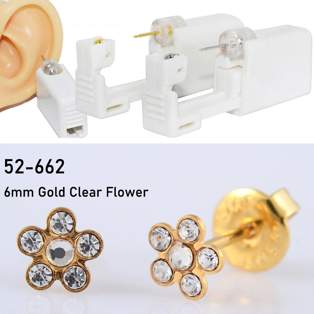 Disposable Sterile Ear Piercing Unit Cartilage Tragus Helix Piercing Gun Tool Kit Build In Steel Stud Earring Star Ball