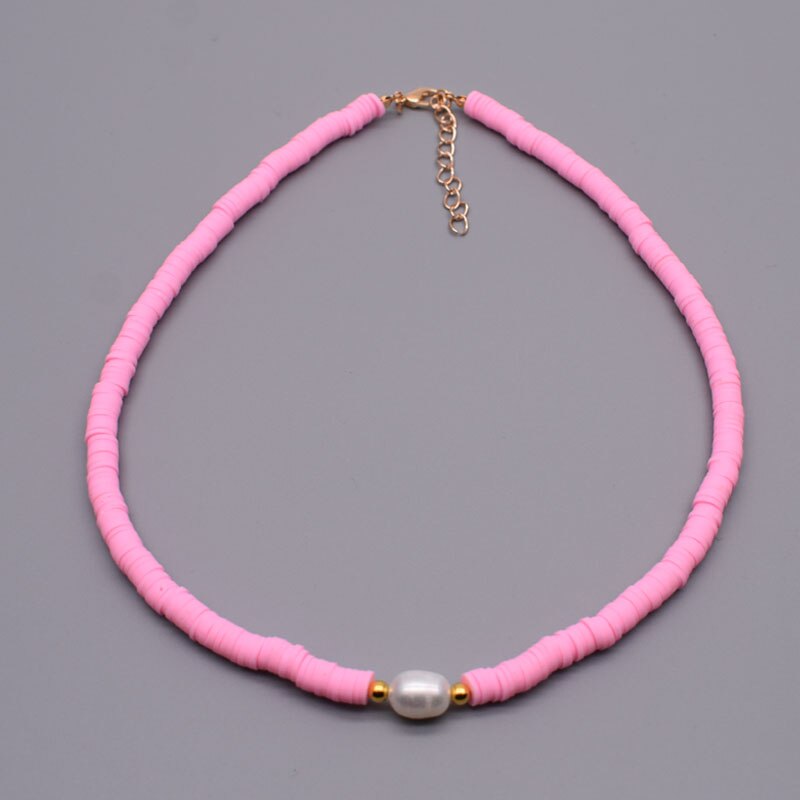 New Colour Boho Natural Fresh Water Pearl Necklace Color Soft Polymer Clay Beads Choker Necklace Beach Femme Jewelry Gift