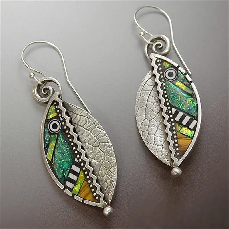 Green Enamel Coconut Leaf Pearl Drop Earrings Jewelry
