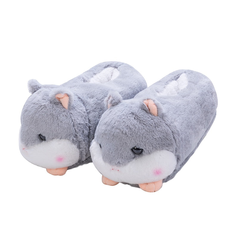 Winter Slippers Kawaii Women Flip Flop Color Hamster Pink Brown Hamster Warm Home Slippers Home Floor Non-slip Cartoon Slippers