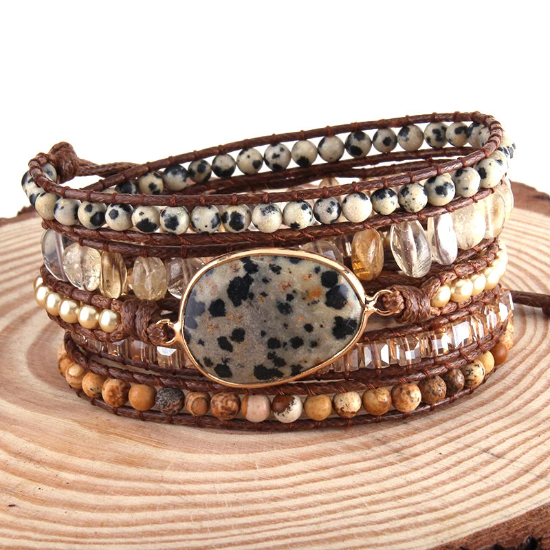 Mixed Natural Stone Wrap Bracelet