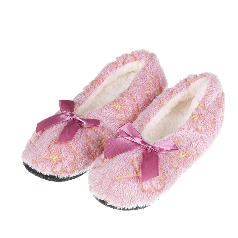 Glglgege Winter Slippers Women Shallow Home Embroidered Warm Plush House Shoes Print Knitted Fluffy Slippers Claquette Fourrure