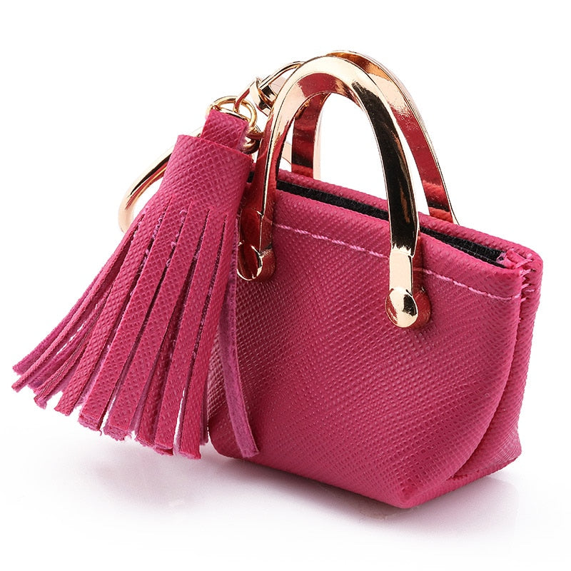 ZG Mini Small Bag Keychain Coin Purse Pink Blue Red Decoration Key Chains PU Leather Bag Storage Pendant Fashion Cute Jewelry