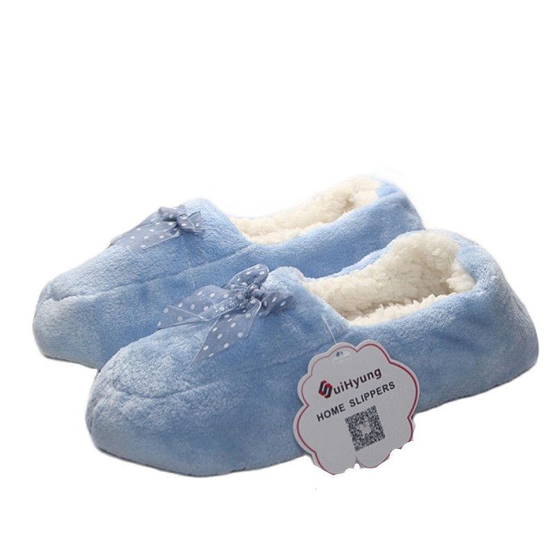 Suihyung Women Cotton Slippers Winter Warm Plush Indoor Floor Shoes Non-slip Hose Slip On Ladies Lace Bow Slides Fluffy Slippers
