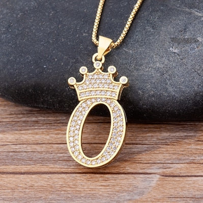 Nidin Luxury Copper Zircon A-Z Crown Alphabet Pendant Chain Necklace Hip-Hop Style Fashion Woman Man Initial Name Jewelry