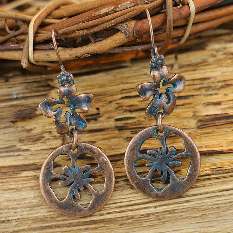 Exknl Fashion Vintage Drop Earrings For Women Alloy Crystal Ethnic Beads Boho Flower Earrings Colorful Dangle Earrings Jewelry