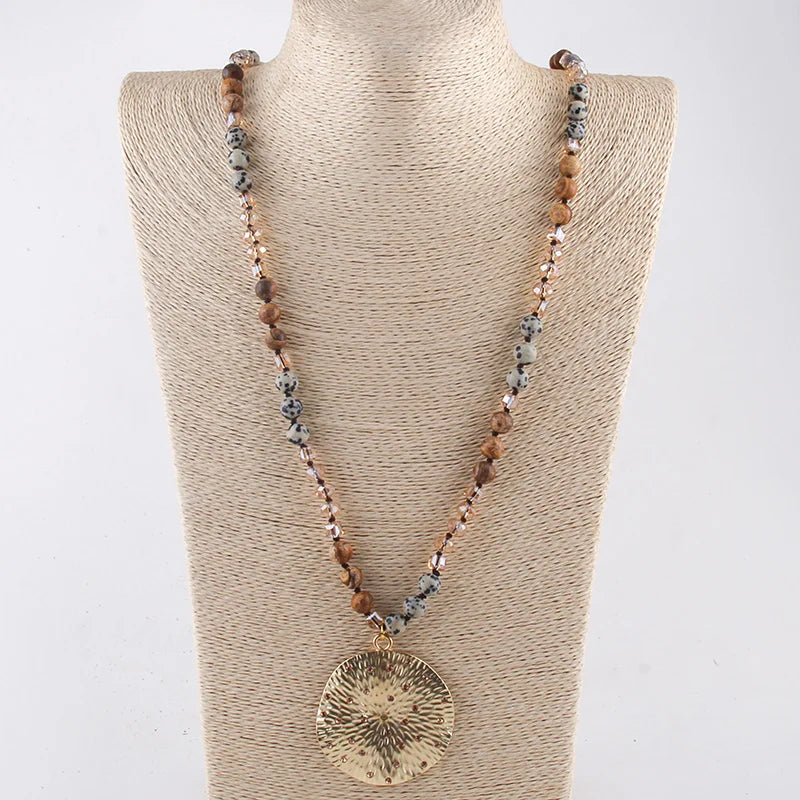 RH Fashion Bohemian Jewelry Natural Stones With Glass Links Crystal Round Pendant Necklaces For Women Boho Gift - Charlie Dolly