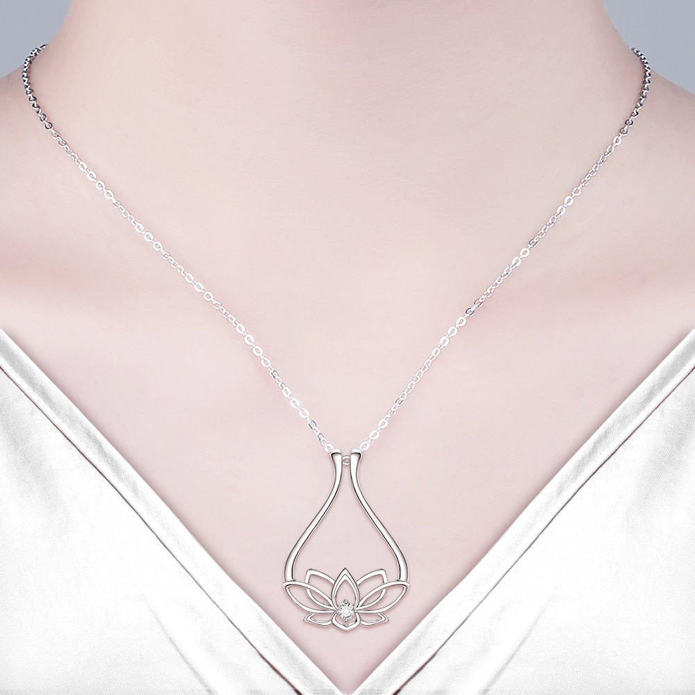 Ring Holder Necklace Lotus Flower 925 Sterling Silver Engagement Wedding Magic Rings Multiple for Women