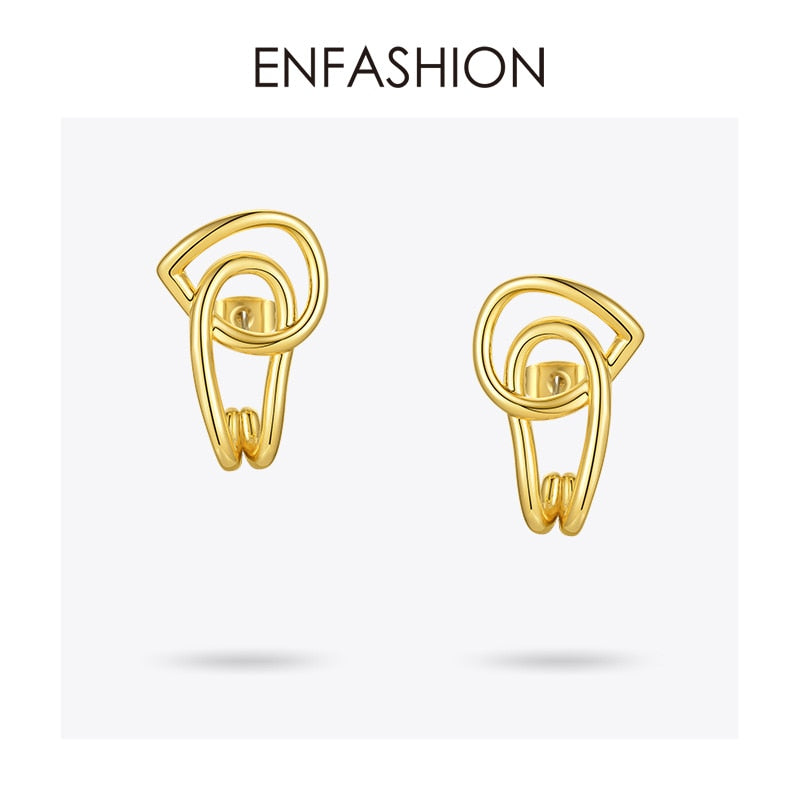ENFASHION Interlaced Stud Earrings For Women Gold Color Geometric Piercing Earings Fashion Jewelry Friends Gifts Brincos E201186