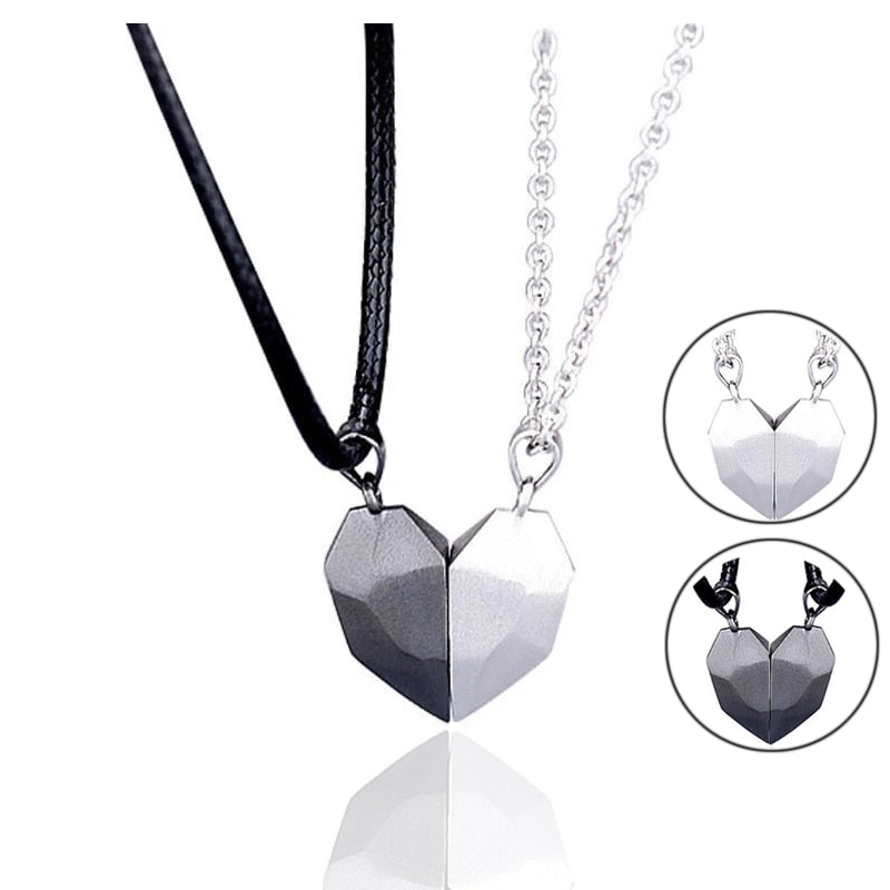 2Pcs/Lot Magnetic Couple Necklace Friendship Heart Pendant Distance Faceted Charm Necklace Women Valentine's Day Gift 2021