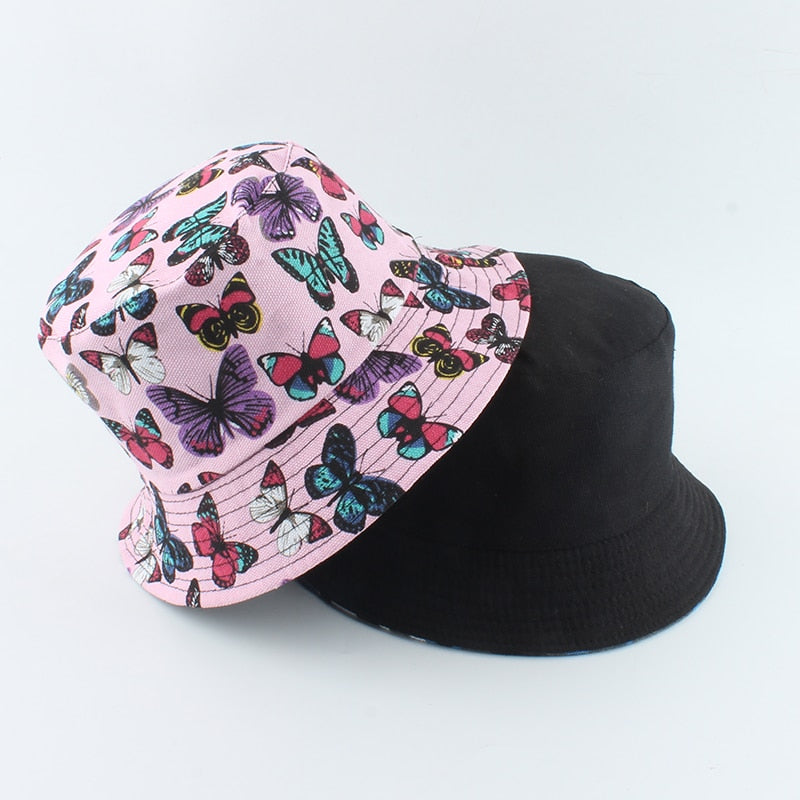 2021 New Fashion Korean Pink Cow Print Bucket Hat Women Reversible Fishing Cap Bob Chapeau Autumn Summer