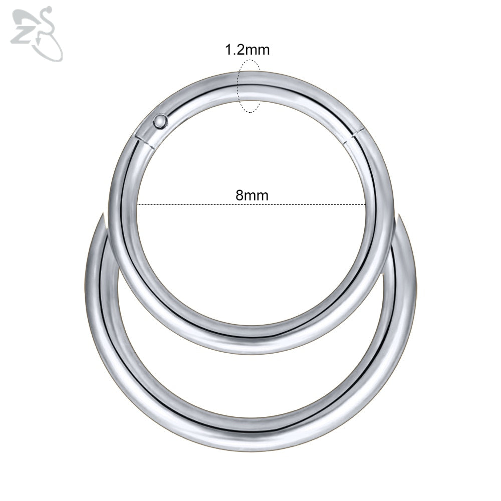 ZS 1 Piece 316L Stainless Steel Nose Ring 16G Zirconia Septum Clicker Rock Ear Helix Septum Piercing Rings Piercing Jewelry 8mm