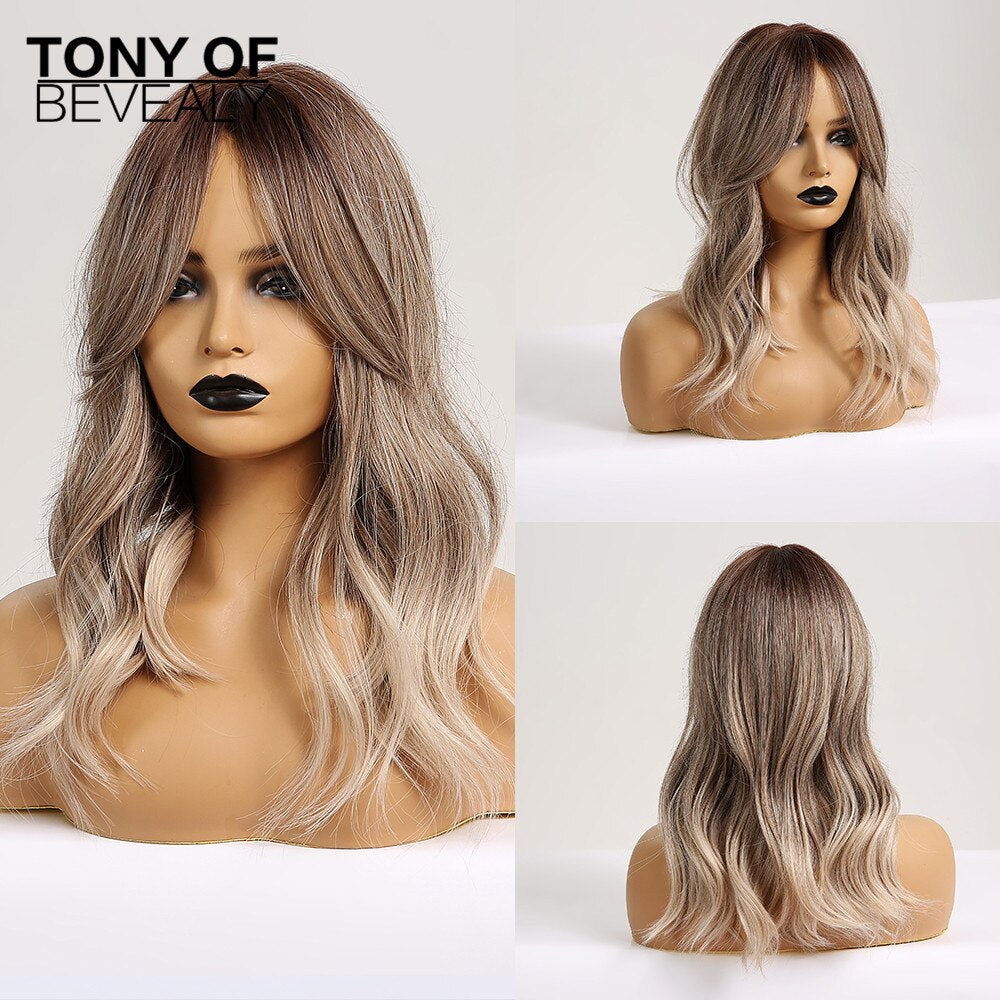 Medium Length Water Wave Synthetic Wigs Cute Pink Wigs With Bangs for Women Cosplay Natural Heat Resistant Bob Lolita Hair