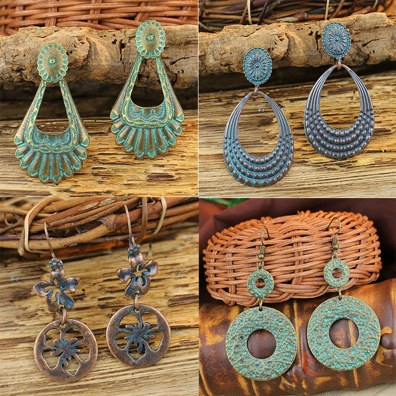 Exknl Fashion Vintage Drop Earrings For Women Alloy Crystal Ethnic Beads Boho Flower Earrings Colorful Dangle Earrings Jewelry