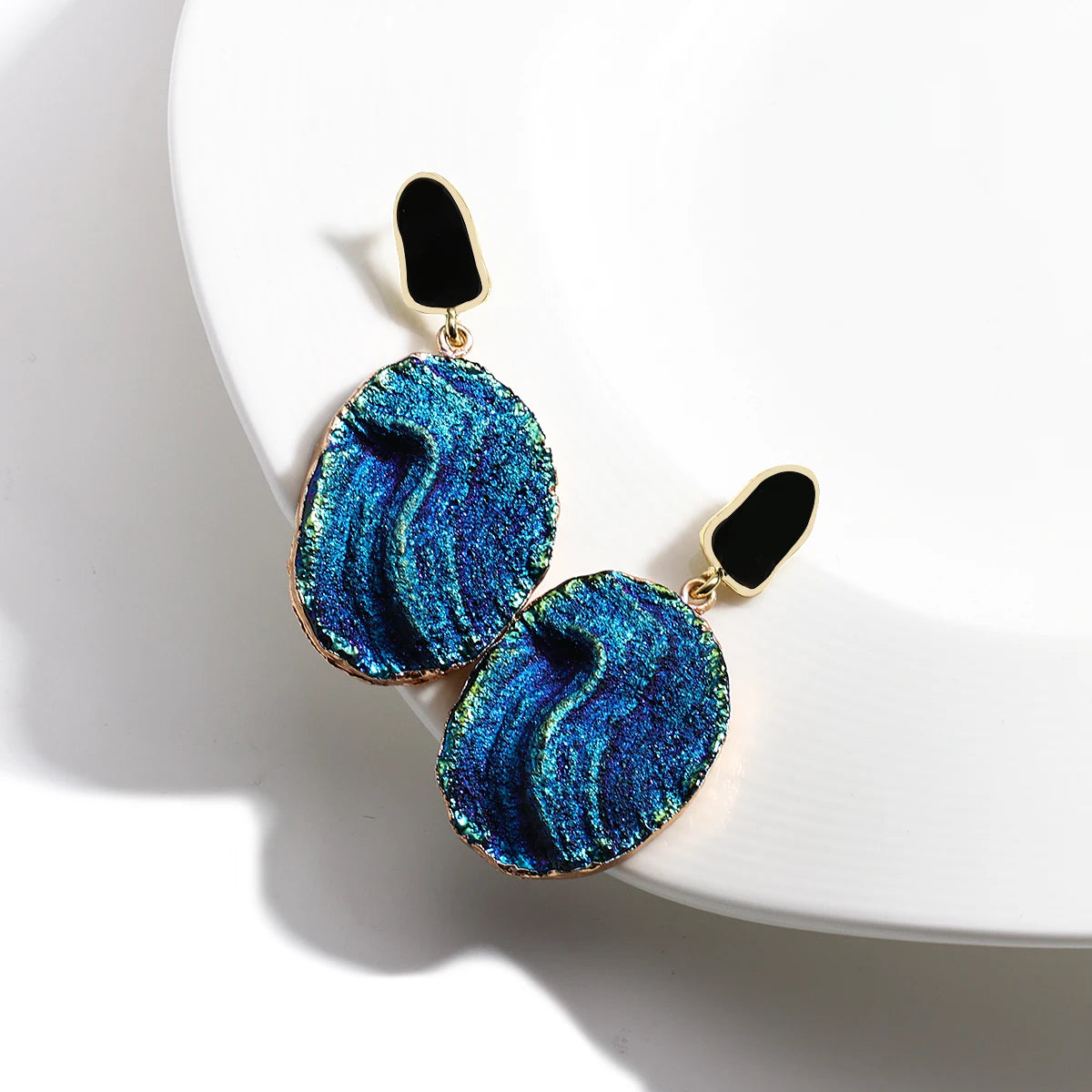Volcanic Rock Abstract Drop Earrings, Starry Night Boho Jewelry