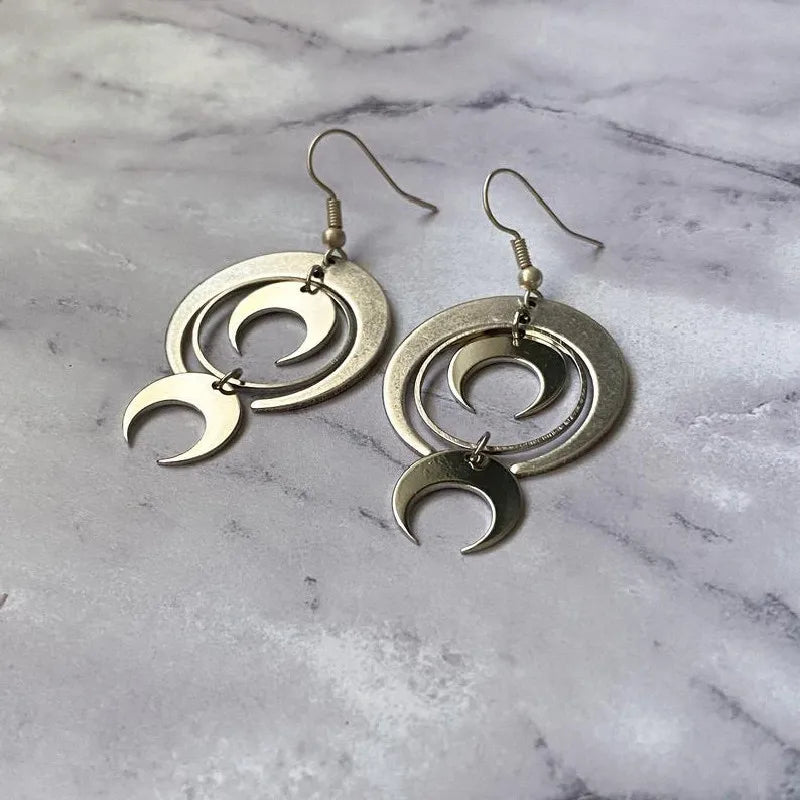 Crescent Moon Amethyst Drop Earrings, Boho Witchy Celestial Jewelry